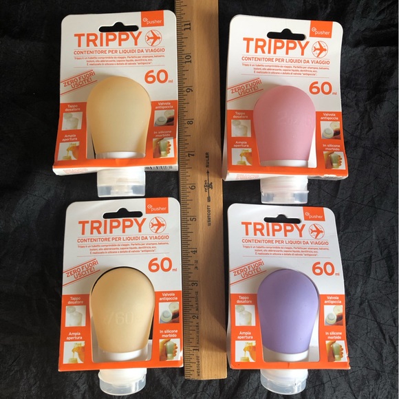 Set of 4 Trippy Silicone No Drip Cosmetic Travel Squeeze Bottles: 2 oz / 60 ml - Picture 7 of 8